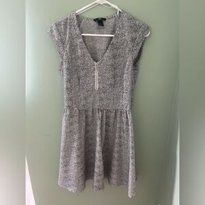 H&M Black and White V-Neck Zip Skater Dress